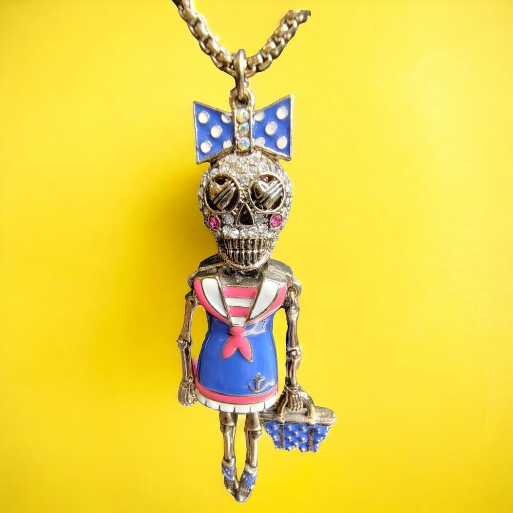 Betsey Johnson Necklace - Skeleton Doll Skull Sailor Yacht Club Patriotic Dress